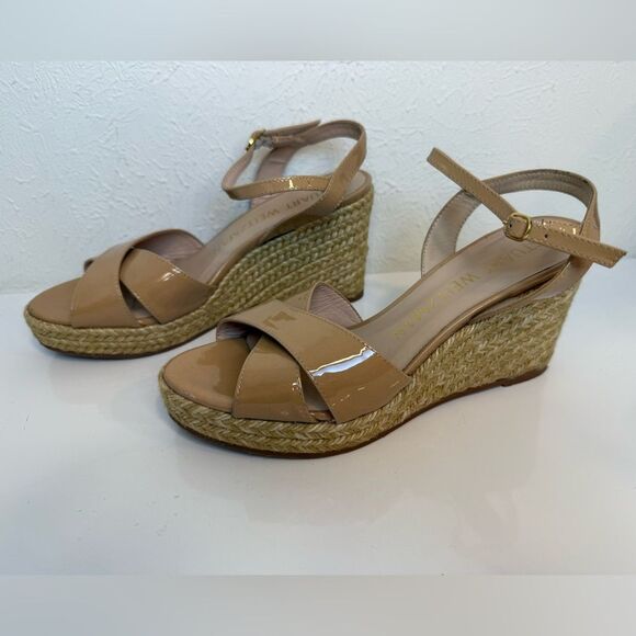 Stuart Weitzman Shoes - Stuart Weitzman Rosemarie Patent Leather Wedge Espadrille Sandals Size 7